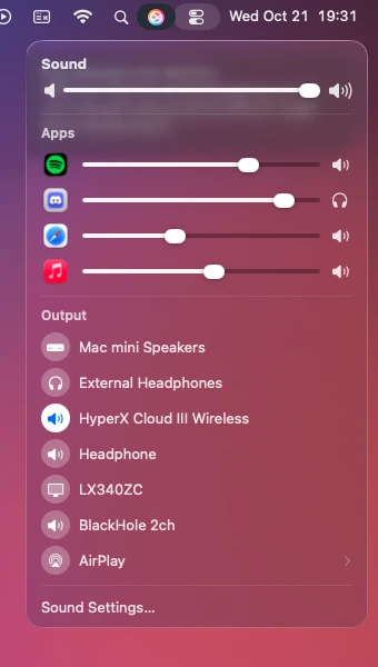 Native Sound Mixer's Sound view with an Apps section